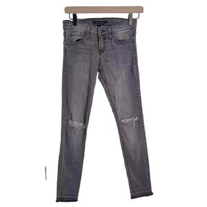 Flying Monkey Jeans Gray Ankle Skinny Jeans Raw Hem Size 25 Slit Knees L8318
